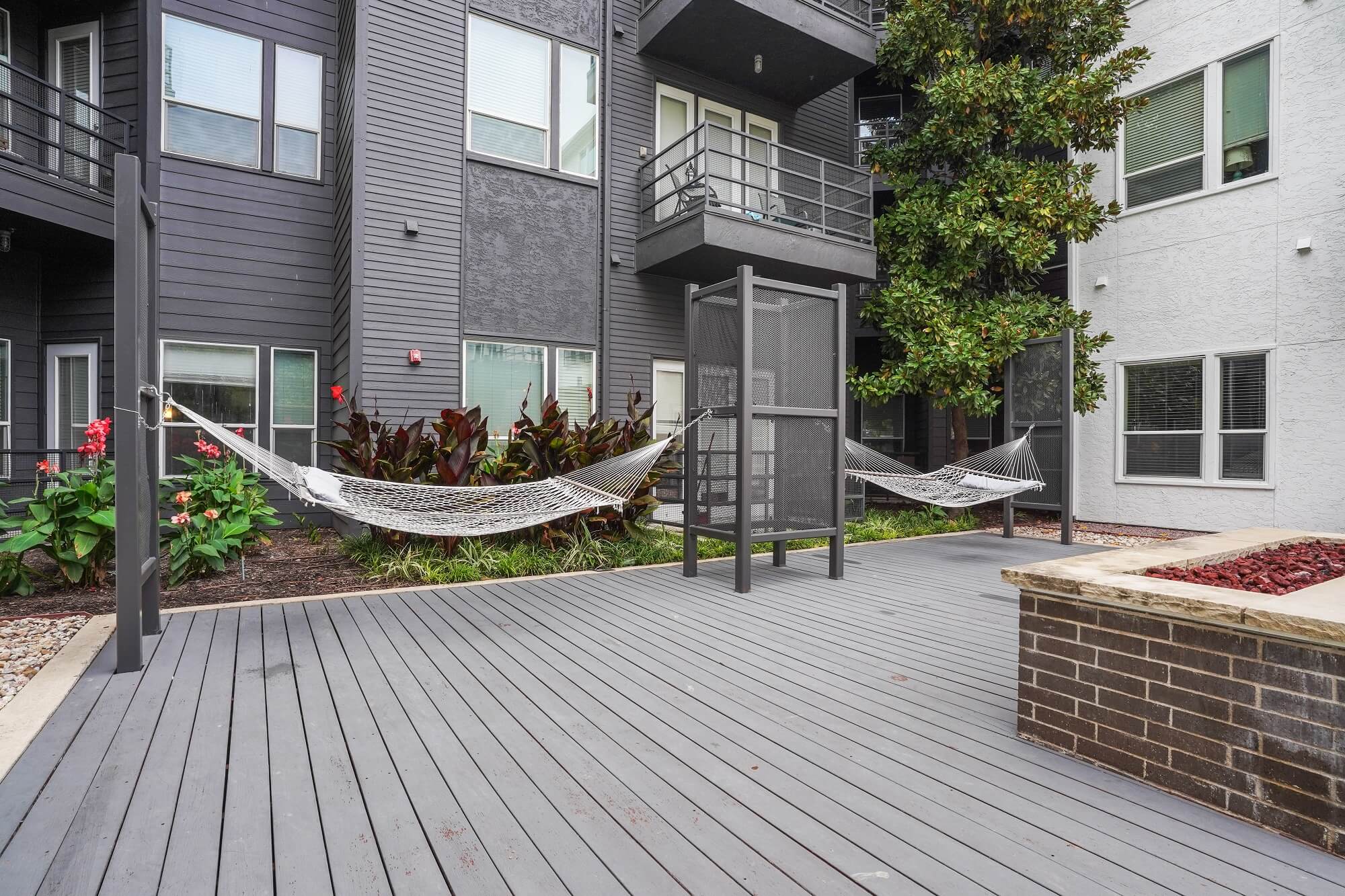 Hammocks in a courtyard