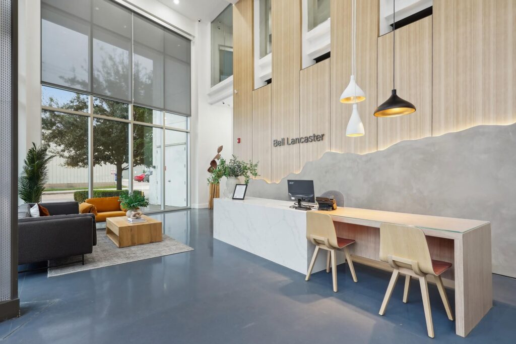 Reception desk and leasing lobby