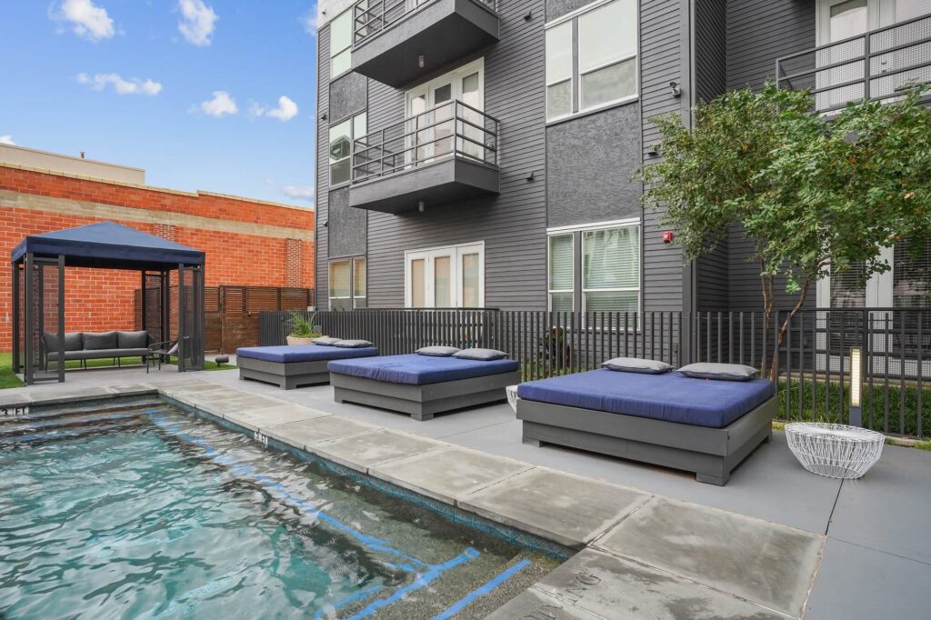 Pool courtyard with deck seating