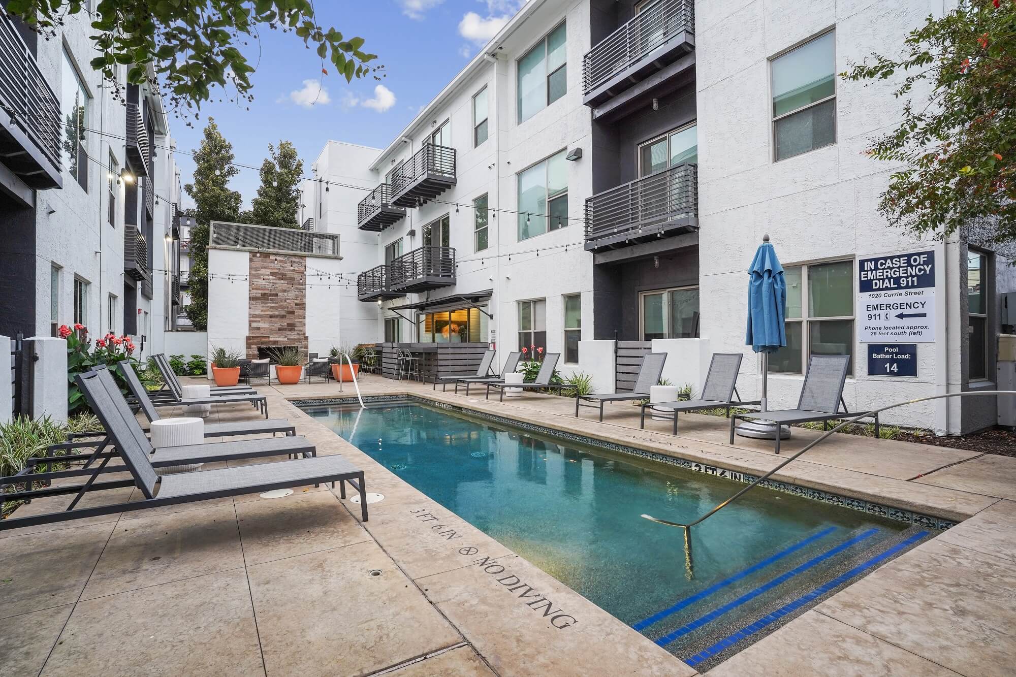 Pool courtyard with deck seating